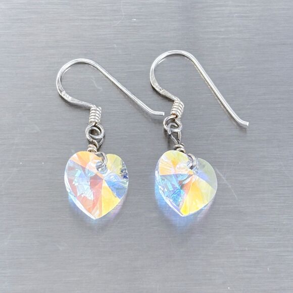 Crystal Heart Dangle Earrings | Vintage Sterling Silver 925 - Picture 3 of 7